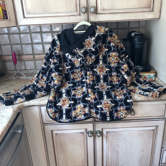 Free People Movement Elevation Jacquard Reversible Fleece Jacket Black Gold Blue - Picture 4 of 10